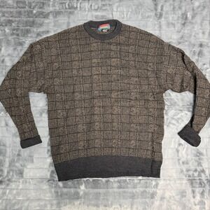 Robert Banks Vintage Merino Wool Windowpane Sweater Mens XL Brown Charcoal Gray